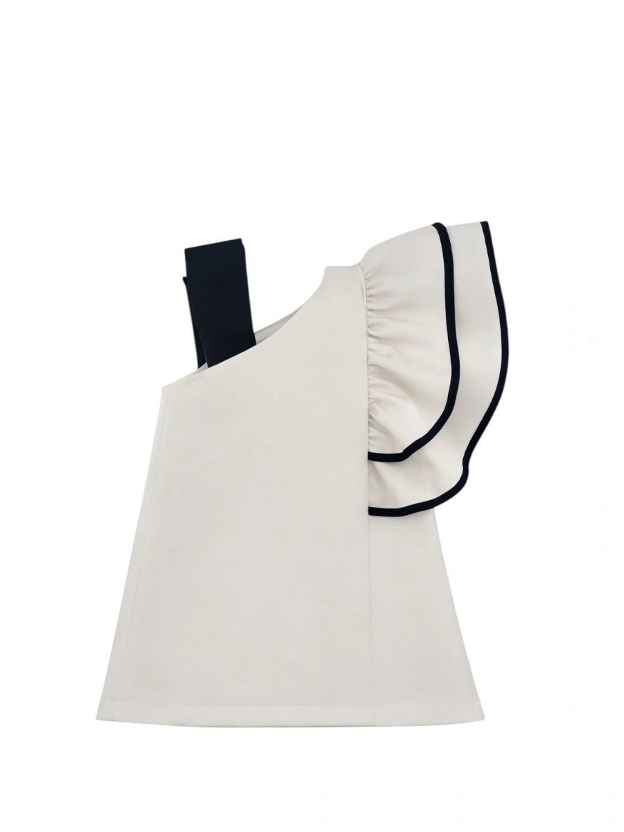 Vestido asimétrico crudo doble volante manga