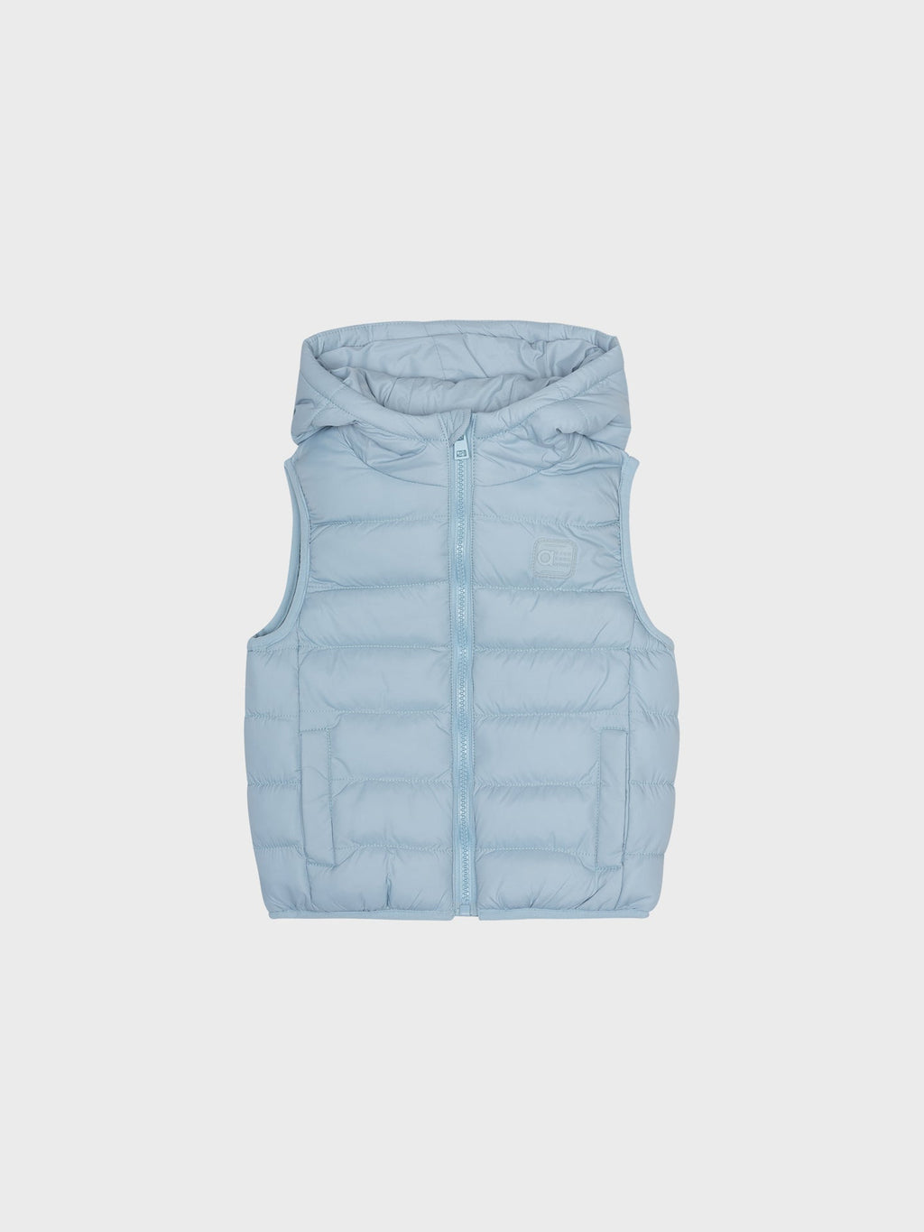 Chaleco acolchado con capucha para bebé azul celeste - vista frontal