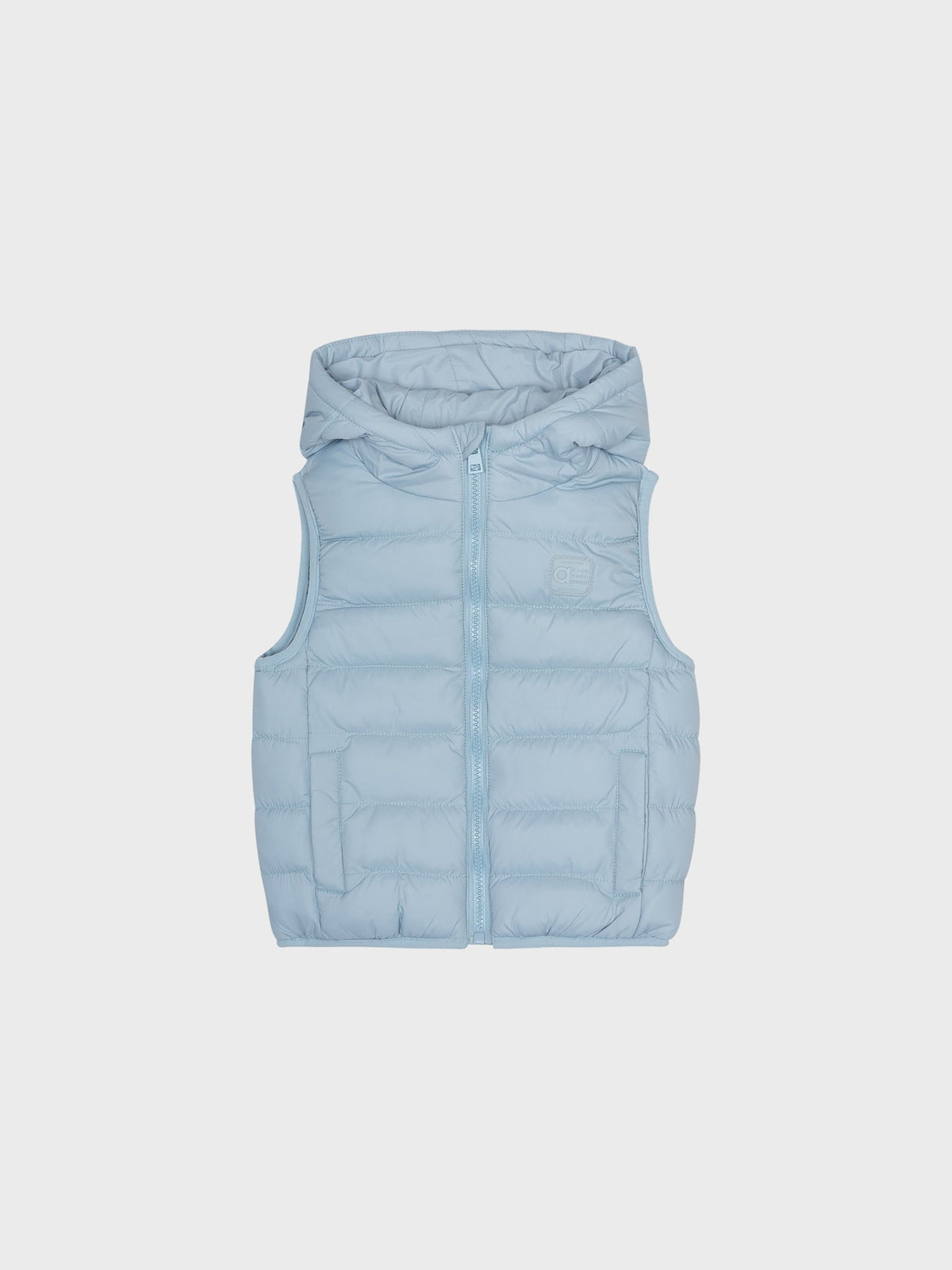 Chaleco acolchado con capucha para bebé azul celeste - vista frontal