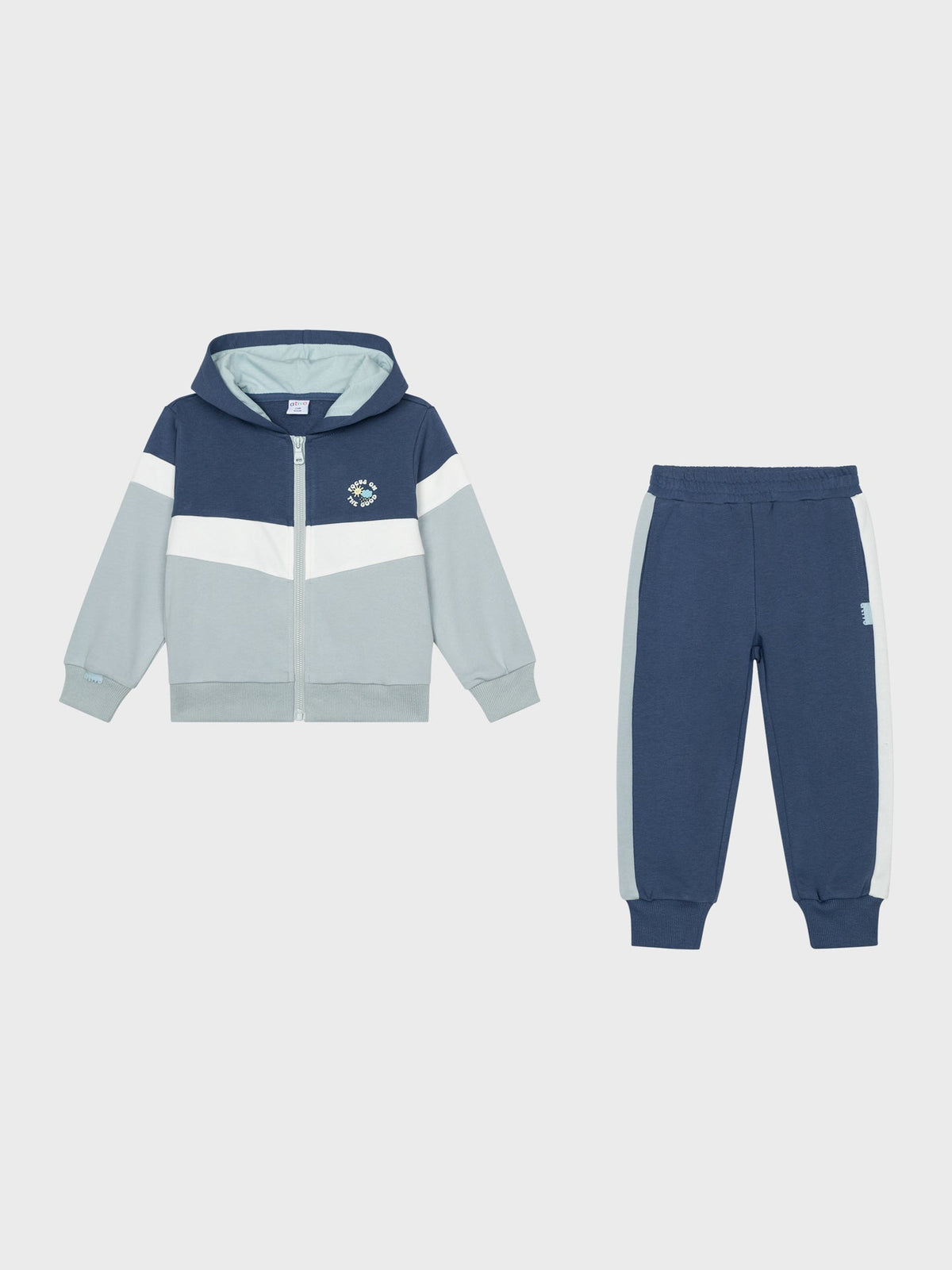 Conjunto chándal color block para niño azul marino y verde - vista frontal