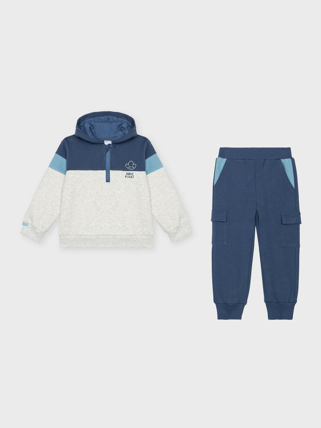 Conjunto chándal anorak color block para niño azul marino y gris - vista frontal