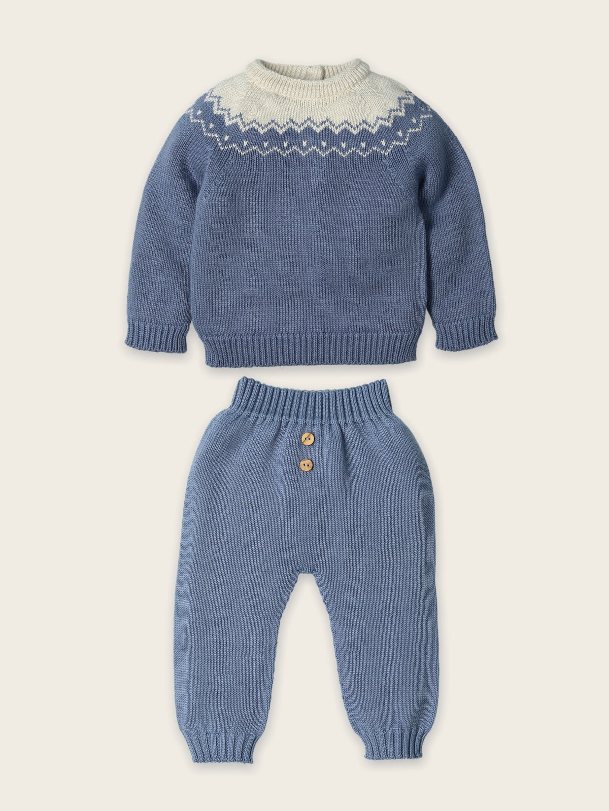 Jersey William con canesú nórdico azul y Pantalón Tricot Nels