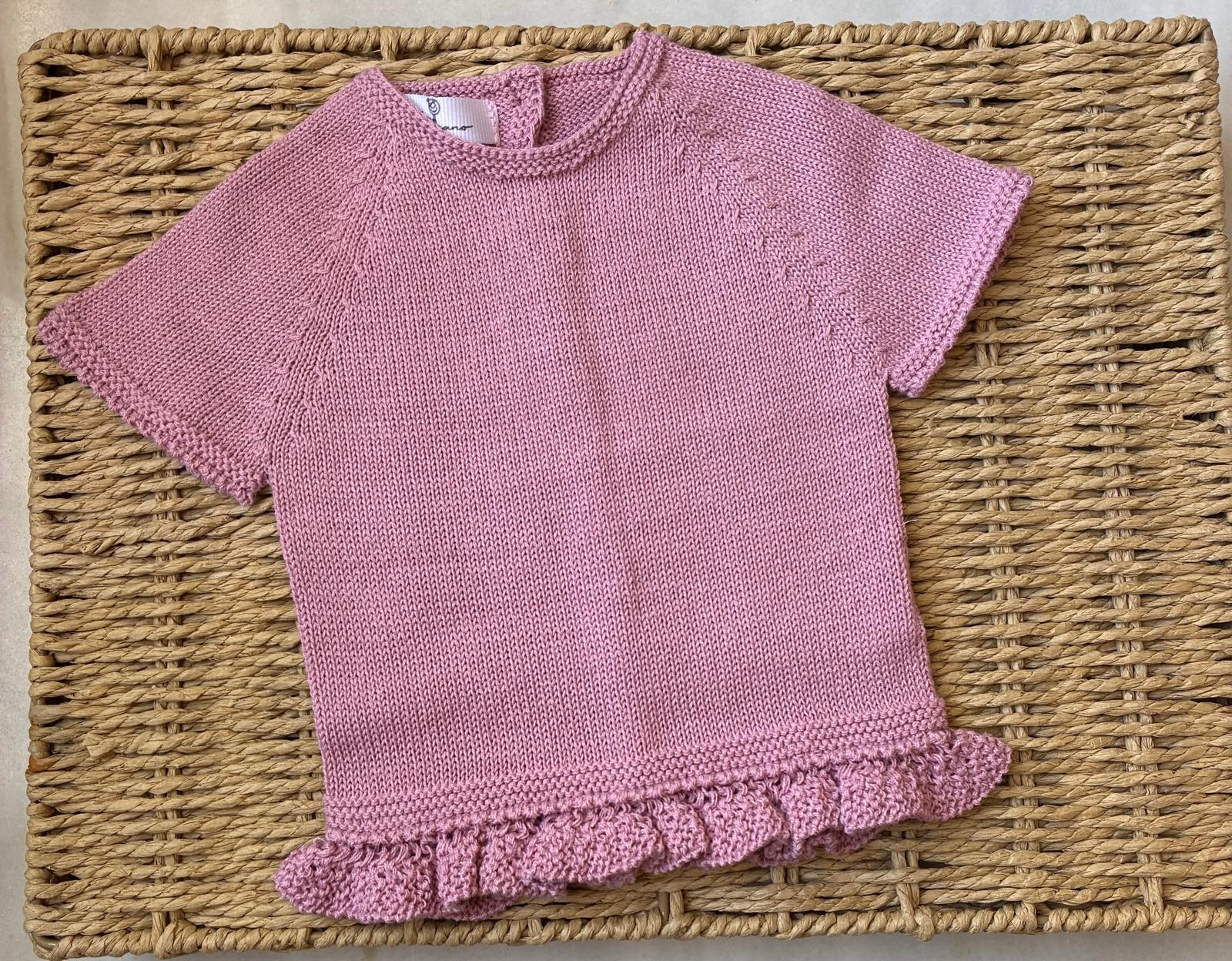 Conjunto jersey manga corta en punto liso con volante + cubrepañal