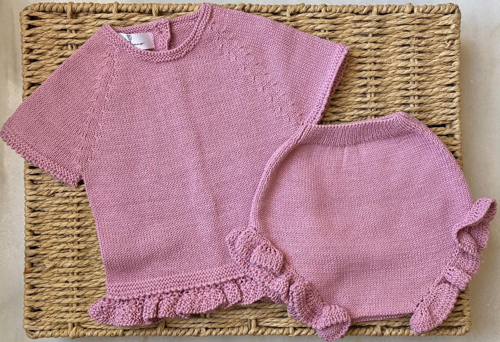 Conjunto jersey manga corta en punto liso con volante + cubrepañal
