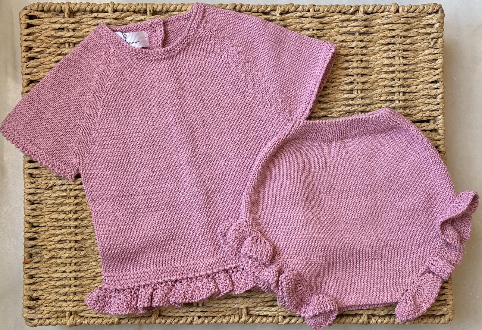 Conjunto jersey manga corta en punto liso con volante + cubrepañal