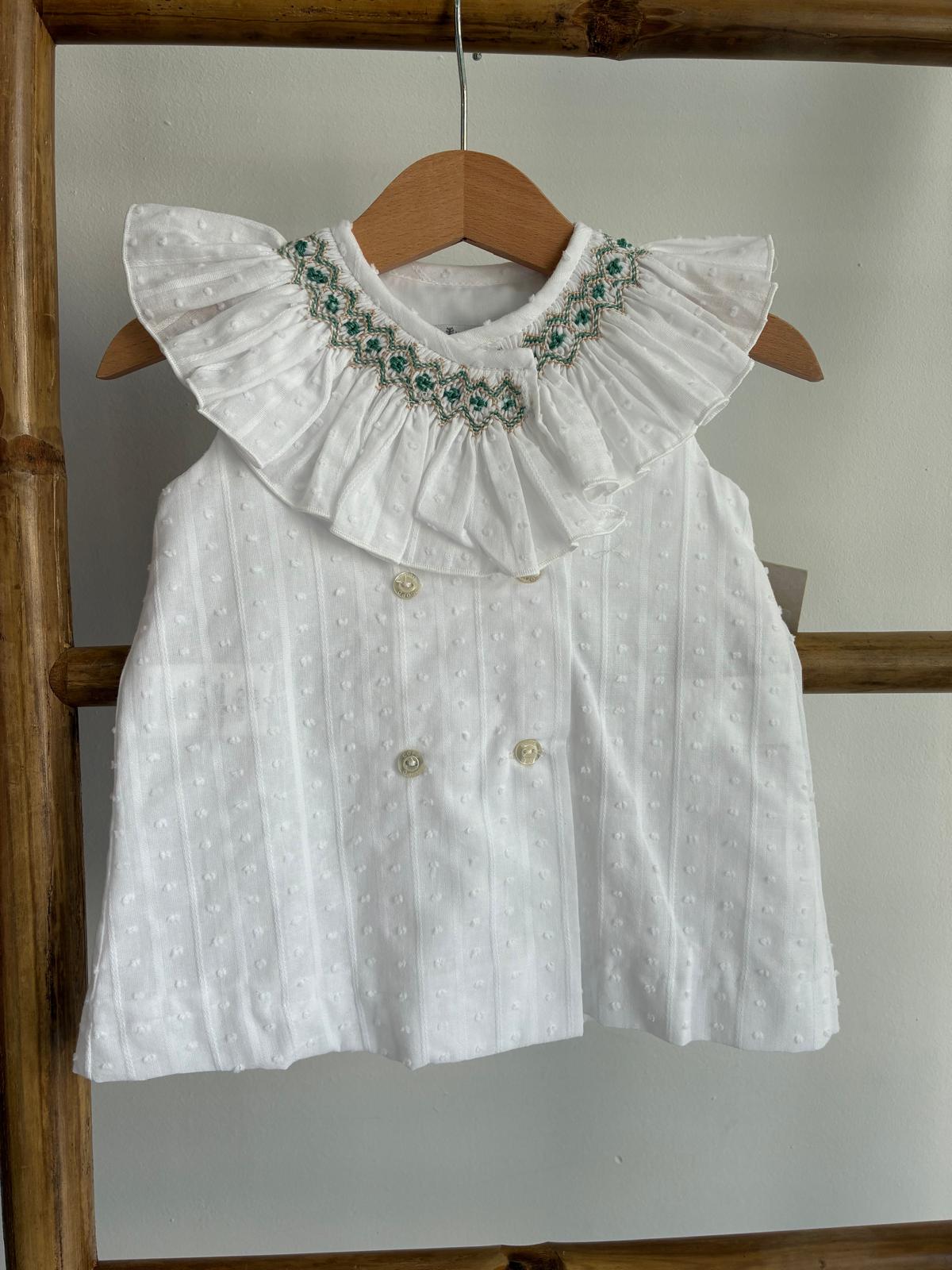Jesusito de plumeti cruzado y punto smock en verde y beige