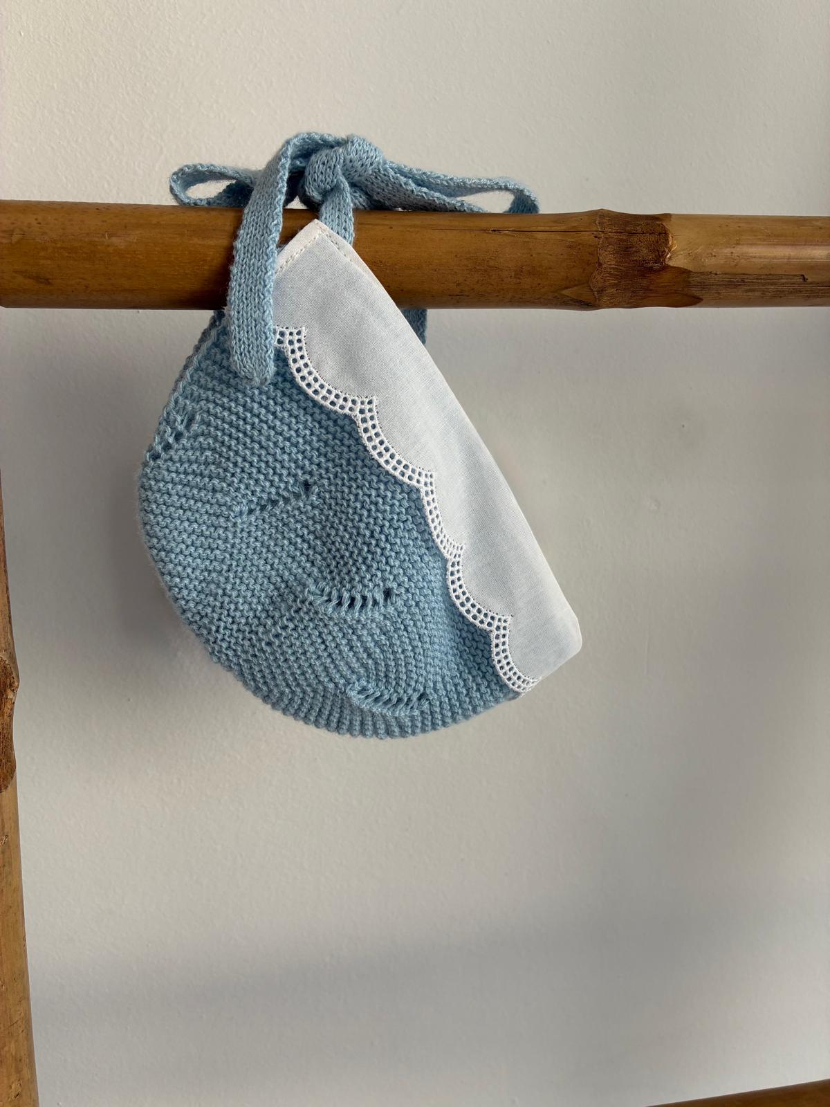 Batón en punto de algodón con capota en rosa azul empolvado