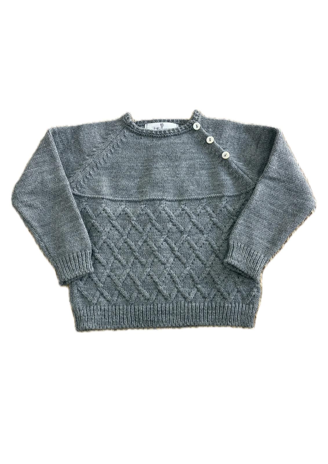Jersey punto bobo trenzado gris