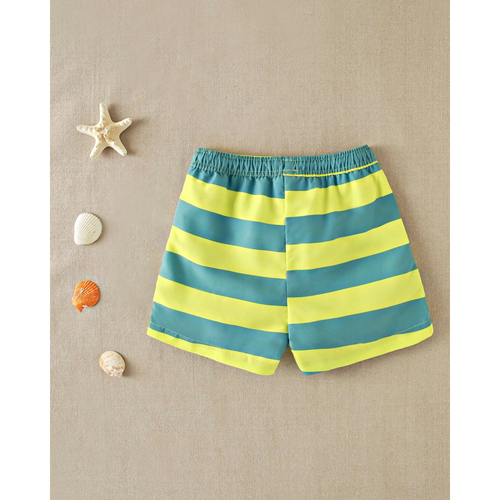 Bañador de niño de rayas verde con cintura con cordón ajustable