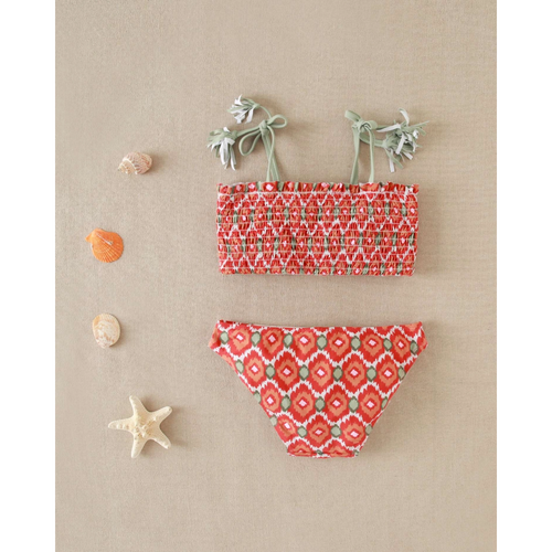 Bikini de niña con estampado geométrico y nido de abeja