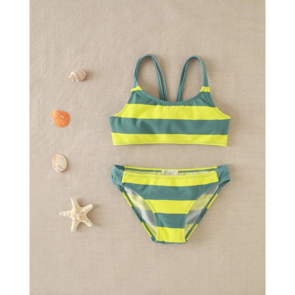 Bikini de niña de rayas verde dos piezas