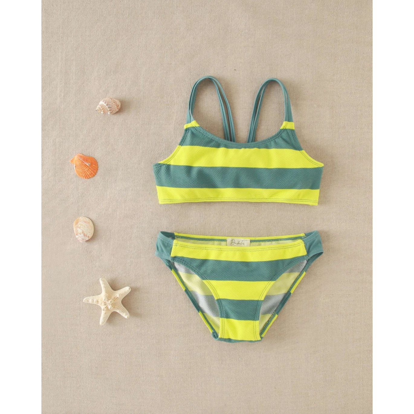 Bikini de niña de rayas verde dos piezas