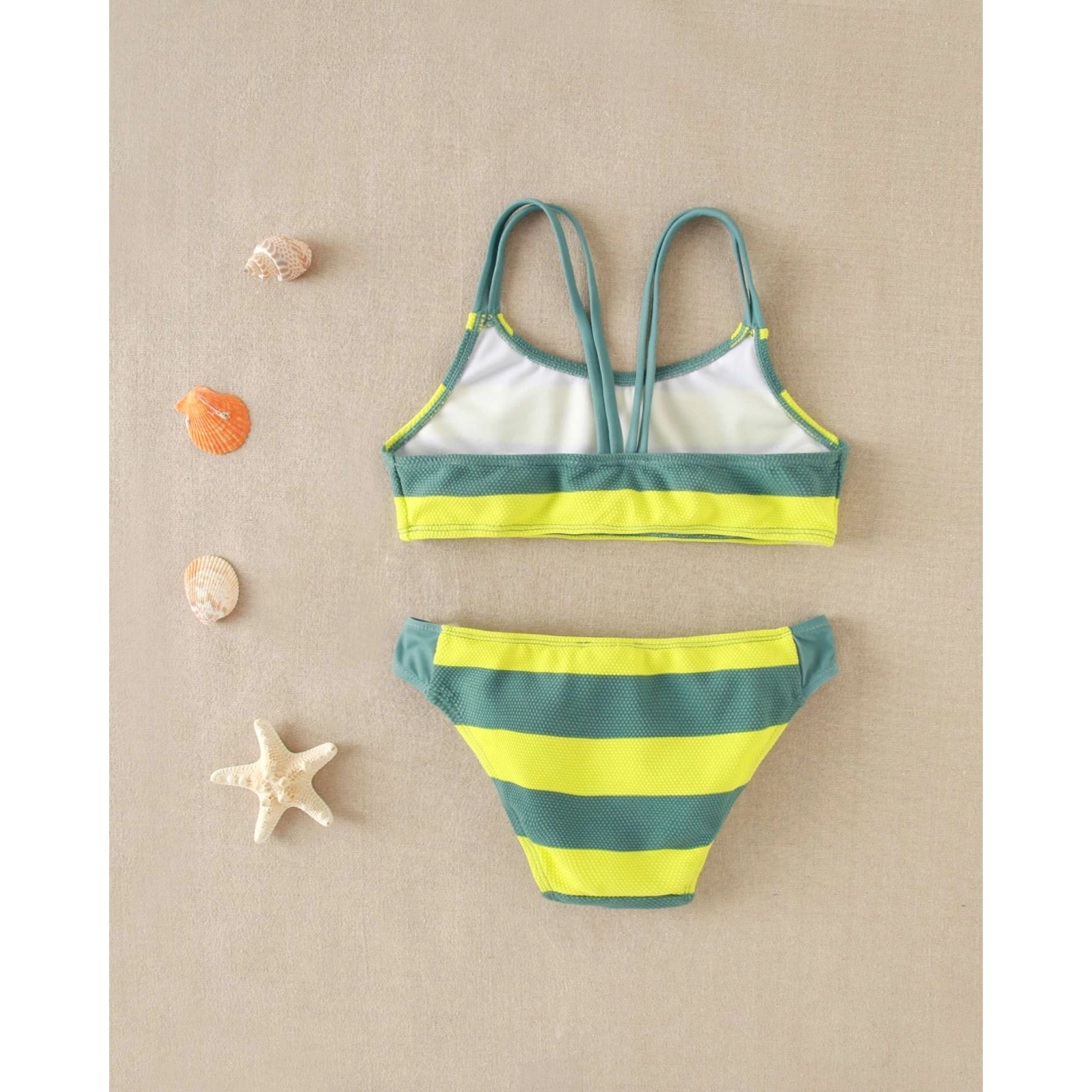 Bikini de niña de rayas verde dos piezas
