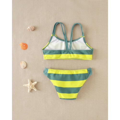 Bikini de niña de rayas verde dos piezas