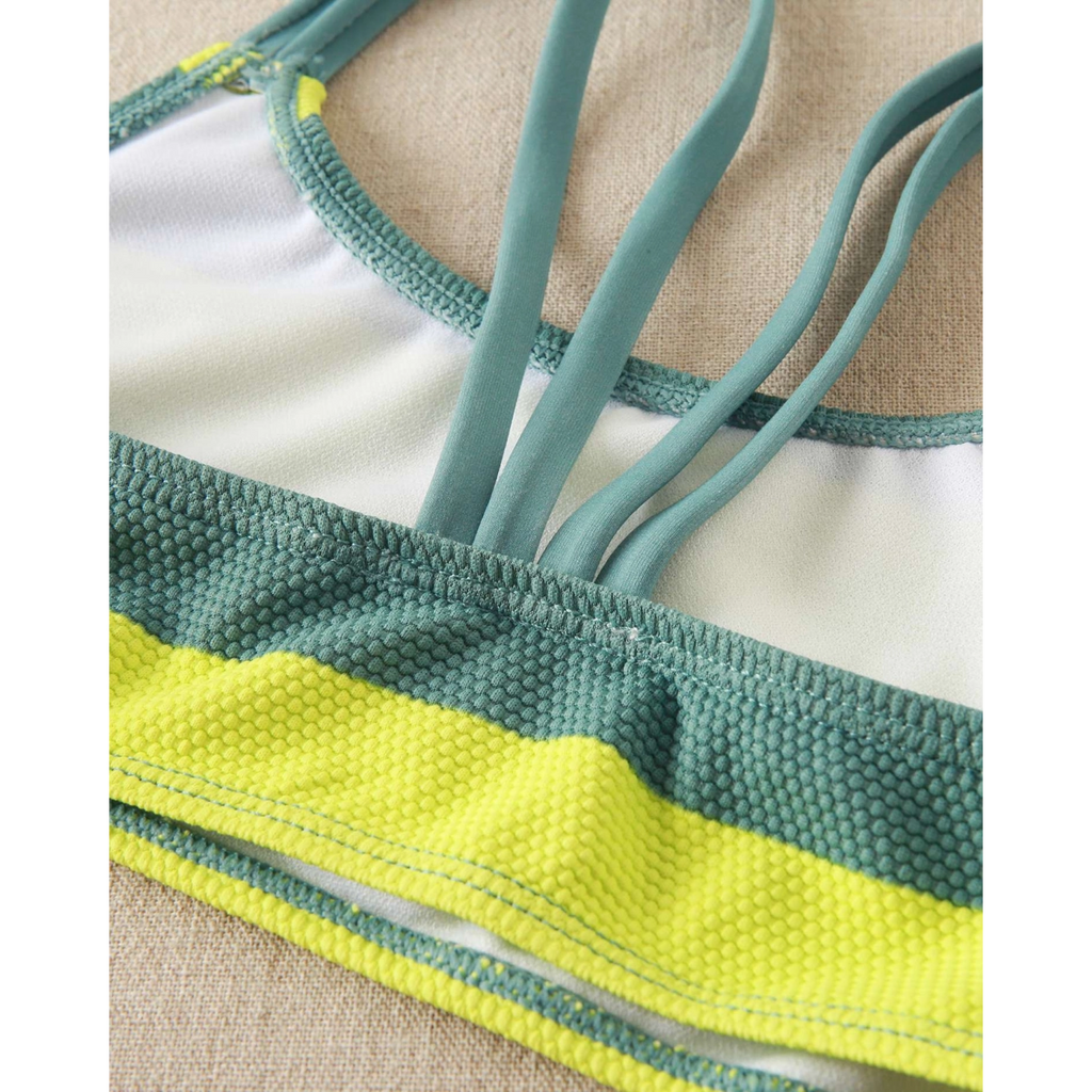 Bikini de niña de rayas verde dos piezas