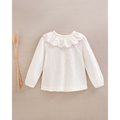 Blusa de niña con cuello con volante rosa bordado