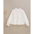 Blusa de niña con smock rosa y cuello con volante