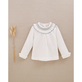 Camisa de bebé de bambula con cuello smock azul