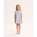 Vestido de niña azul de lino con jaretas en pechera