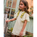 Vestido de niña verde de rayas con lazos verde en la hombrera
